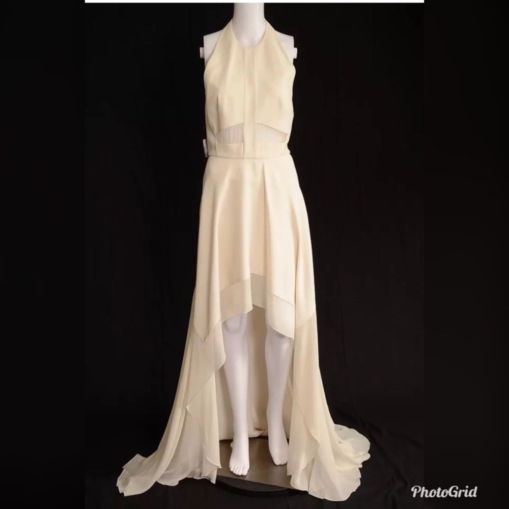 ElieSaab gardenia halter neck chiffon hi low dress